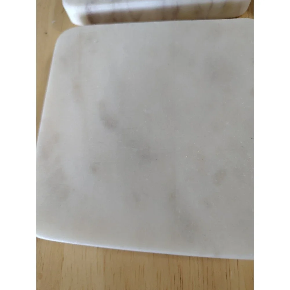 White Marble With Gray And Some Brown Tones Set 4 Square Coasters 1/2 In Thick